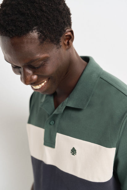 Men'S Green Polo, Regular Fit Color Block Piqué Polo Shirt | 100
