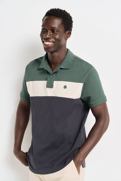 Men'S Green Polo, Regular Fit Color Block Piqué Polo Shirt | 100