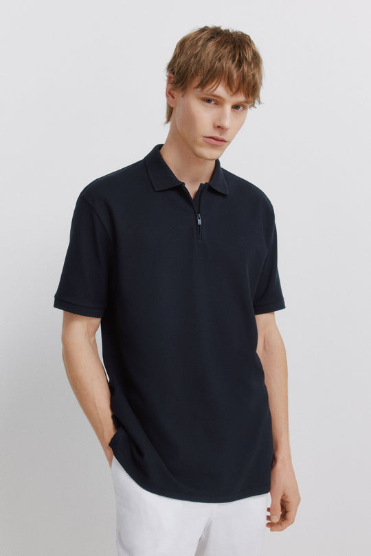 Piqué zip regular fit polo shirt