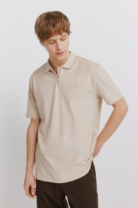 Piqué zip regular fit polo shirt