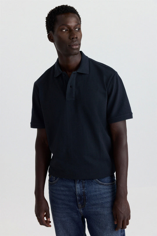 Slim fit structure polo shirt