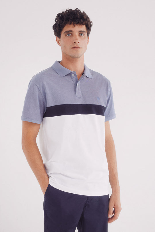Slim fit color block piqué polo