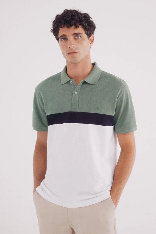 Slim fit color block piqué polo