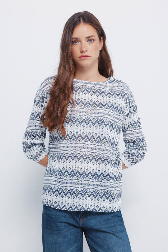 linen effect printed T-shirt