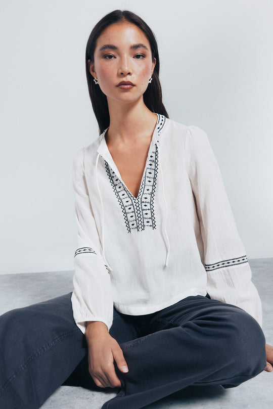 Boho blouse with sequin embroidery