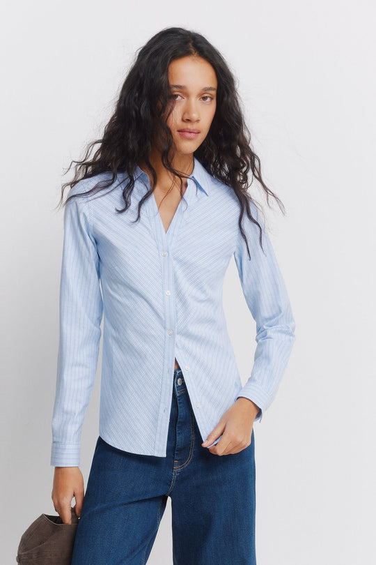 Oxford NECKLINE V cotton shirt