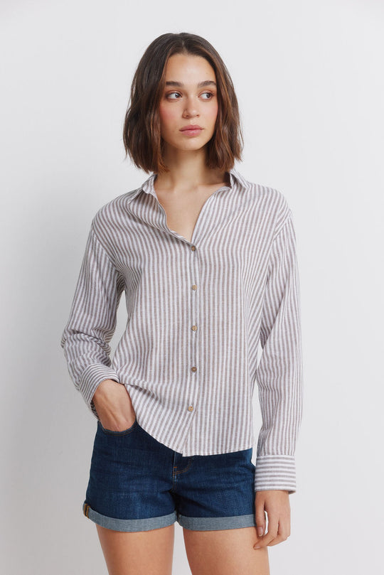 Linen-effect semi-open shirt