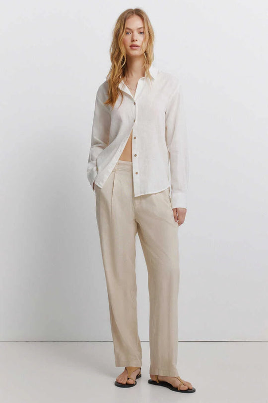 Linen-effect semi-open shirt