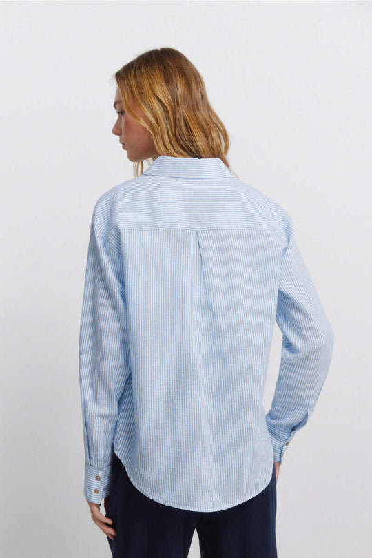 Linen-effect semi-open shirt