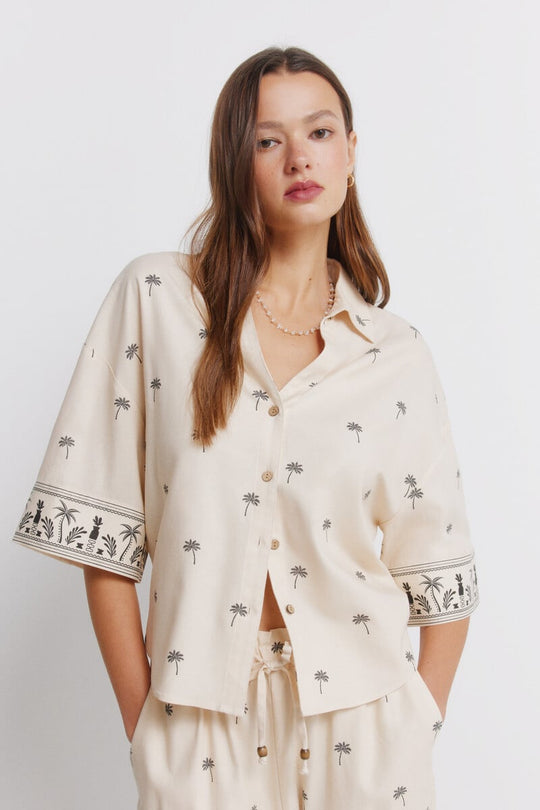 Printed oversized short sleeve shirt
