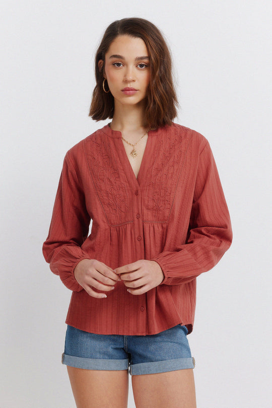 Embroidered long sleeve blouse