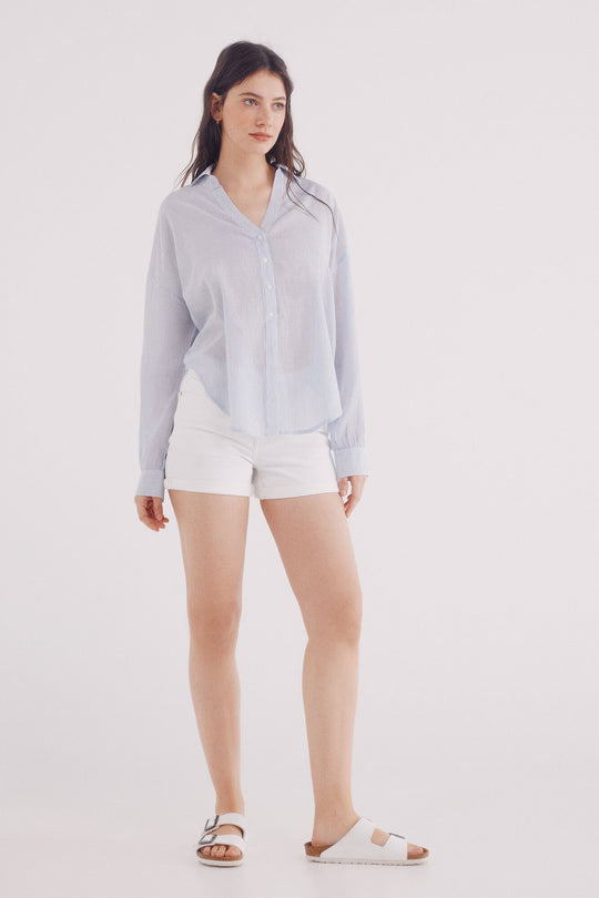 بلوزة مربوطة بحافة قطنية