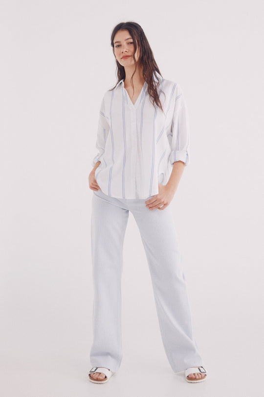 بلوزة مربوطة بحافة قطنية