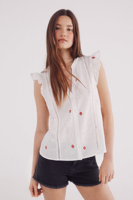 Geometric embroidered blouse