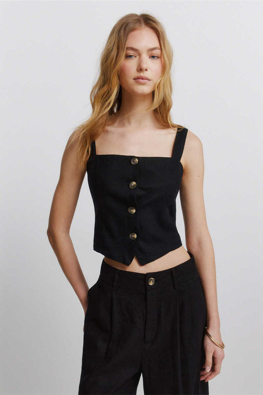 Black linen vest top