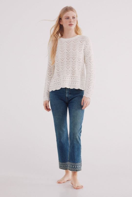 Embroidered hem rise jeans