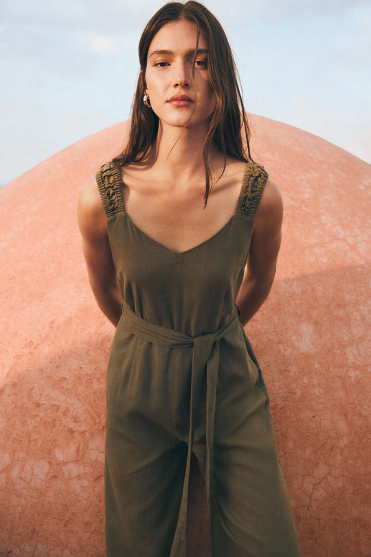 Linen elasticated strap jumpsuit