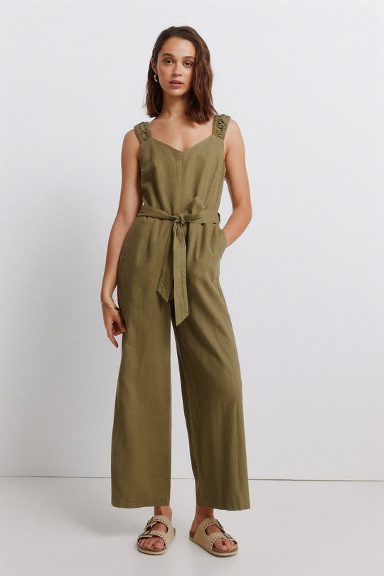 Linen elasticated strap jumpsuit