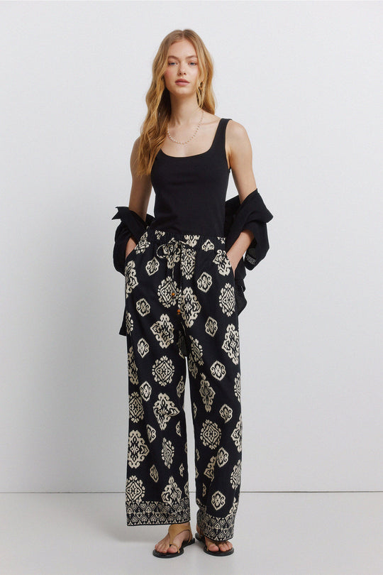 Printed linen trousers
