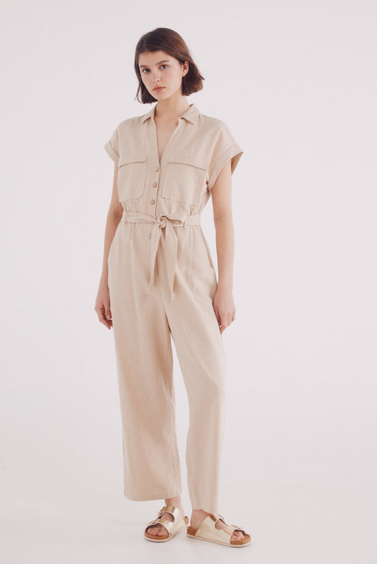 Long cotton linen jumpsuit