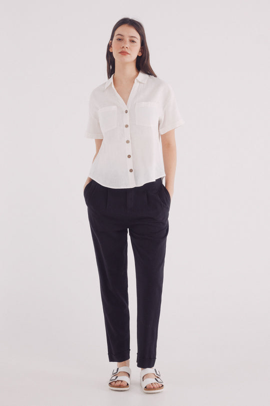 Linen linen pleated trousers