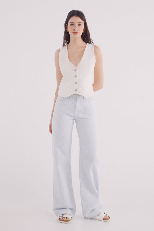 Wide leg striped cotton jeans