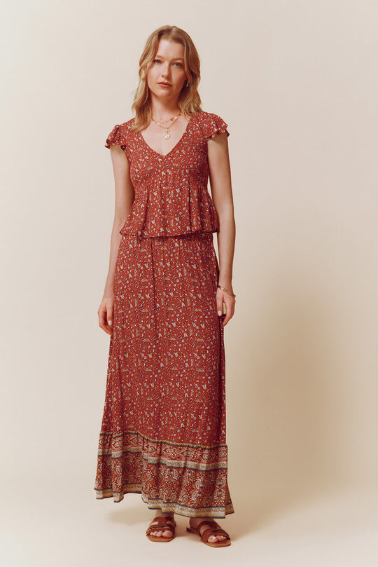 Border print midi skirt