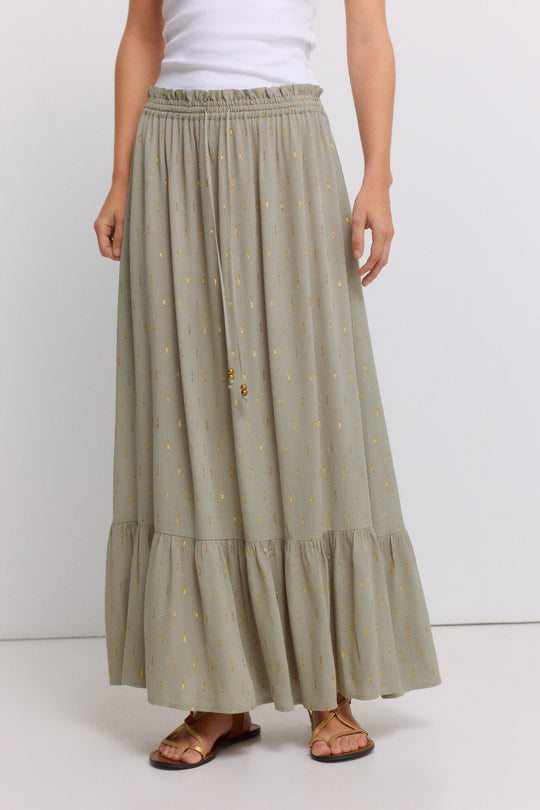Long ruffled lurex skirt