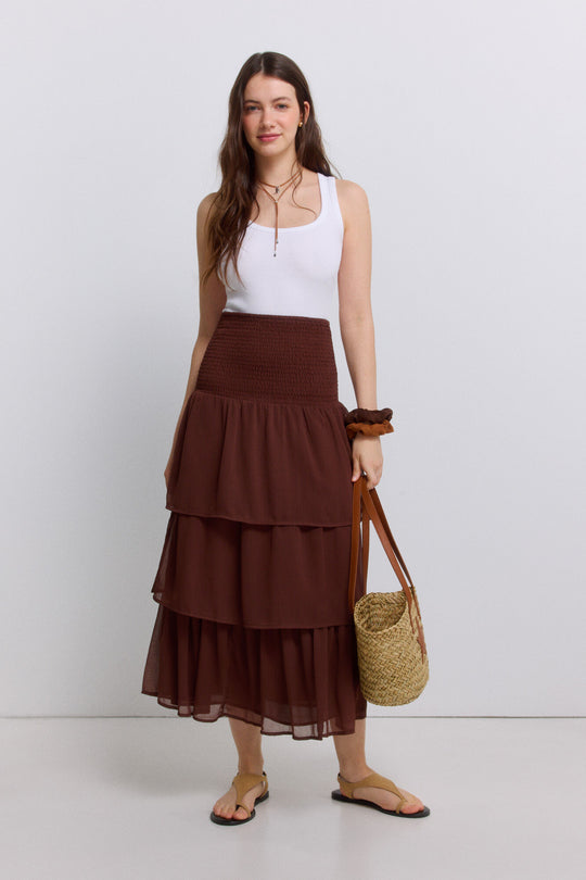 Honeycomb ruffle midi skirt