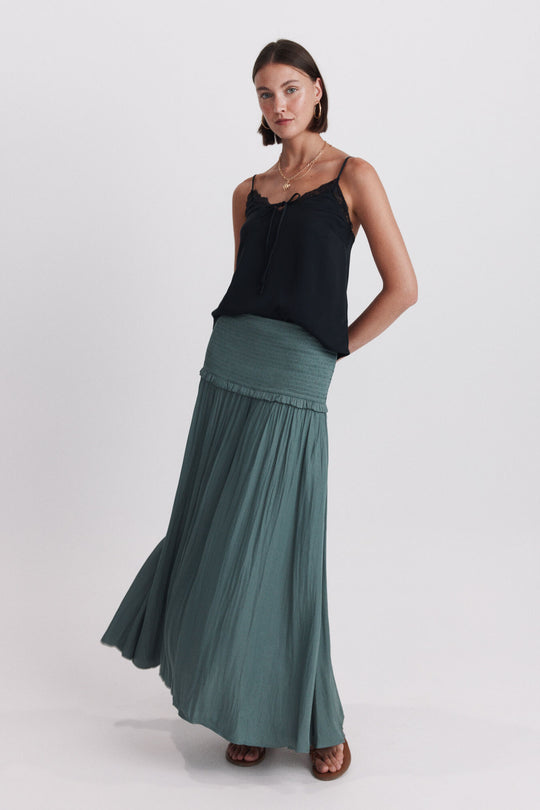 Pleated honeycomb midi skirt