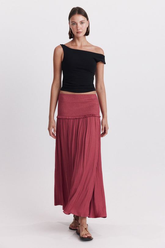 Pleated honeycomb midi skirt