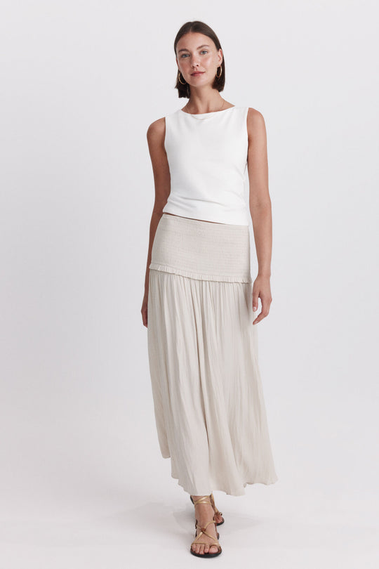 Pleated honeycomb midi skirt