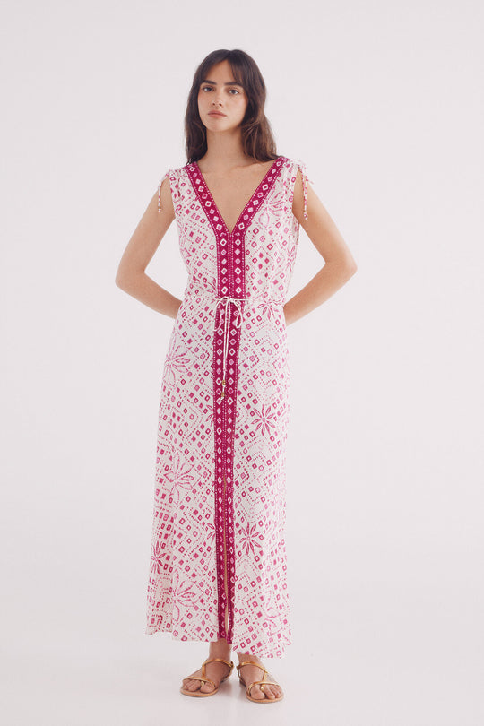 print midi dress with central border