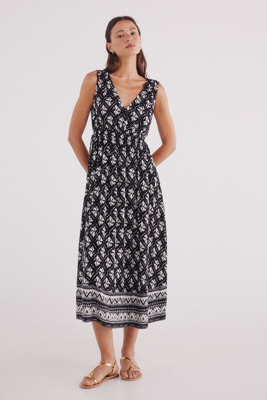 print midi dress with a border