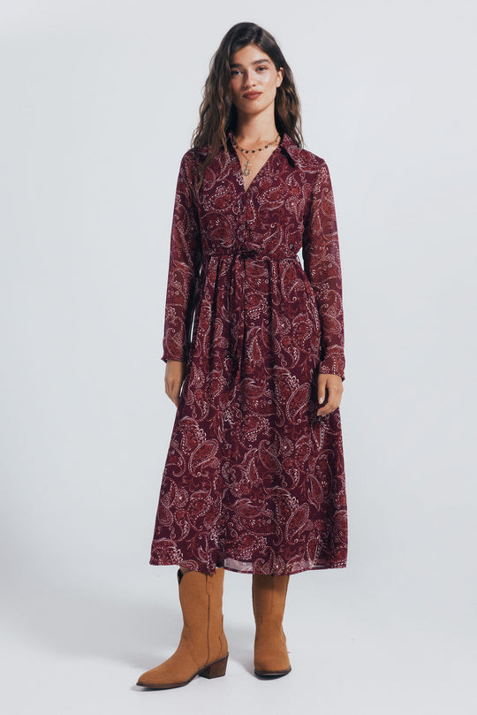 Printed midi shirt dress.