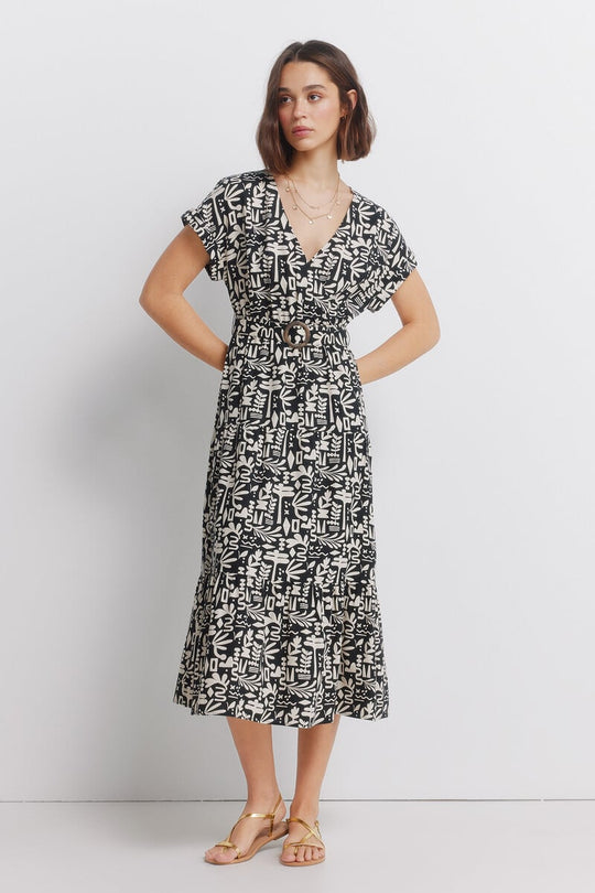 Linen buckle wrap dress