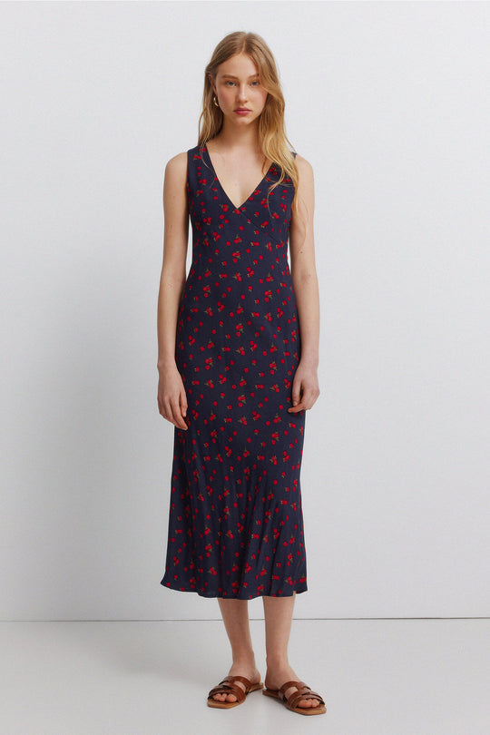 Fruit print midi dress with straps