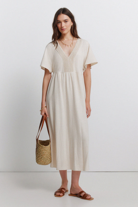 Crochet linen midi dress