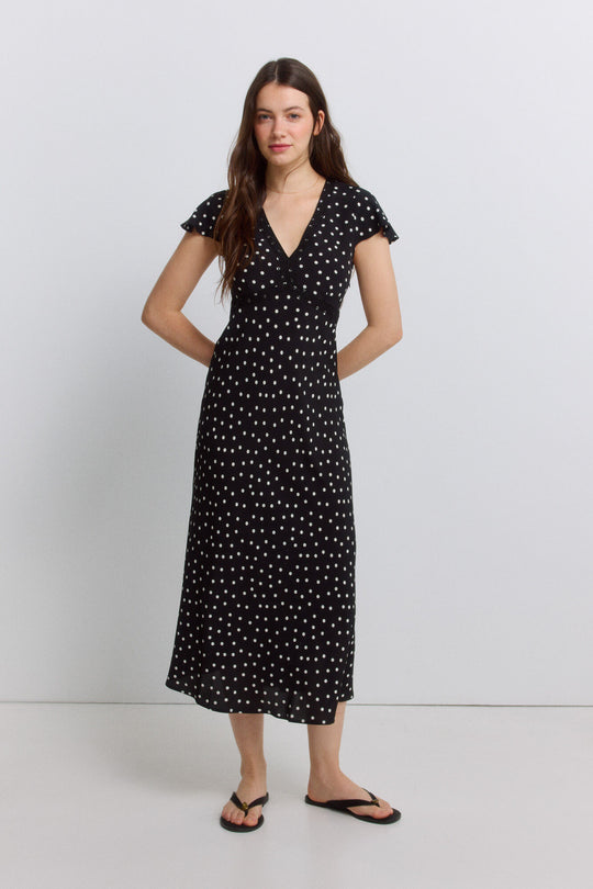 Printed lace midi dress