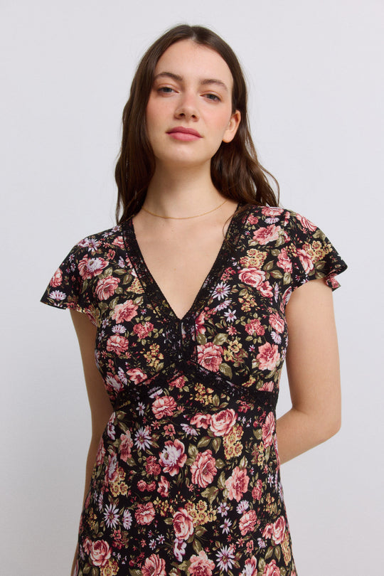 Printed lace midi dress