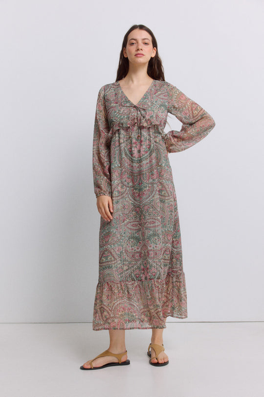 Printed ruffle midi dress