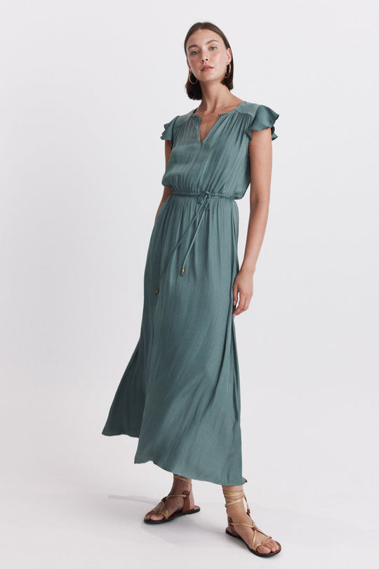 Fluid satin-finish long dress