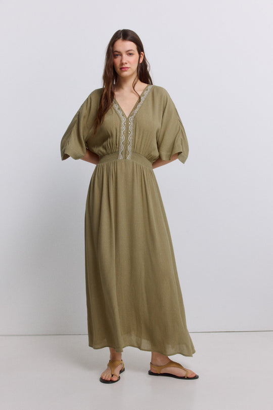 Embroidered bead midi dress