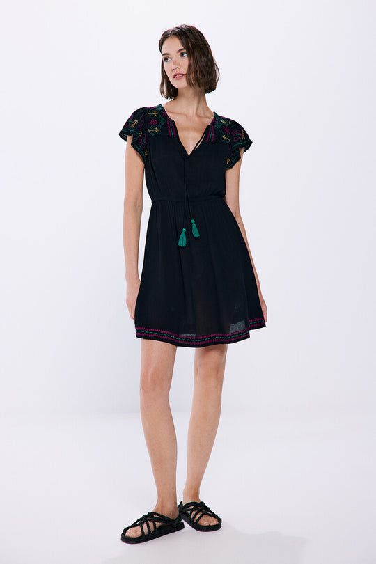 Short Embroidered Cheesecloth Dress