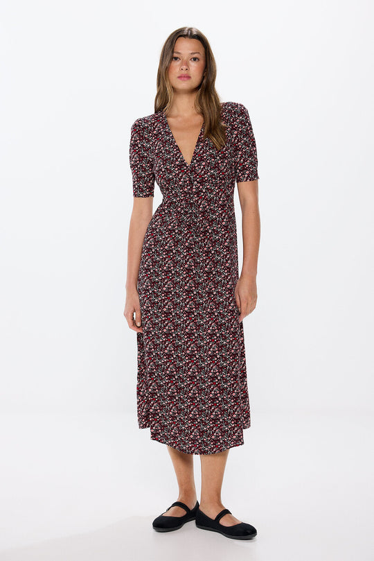 Midi Dress With Ruched Print