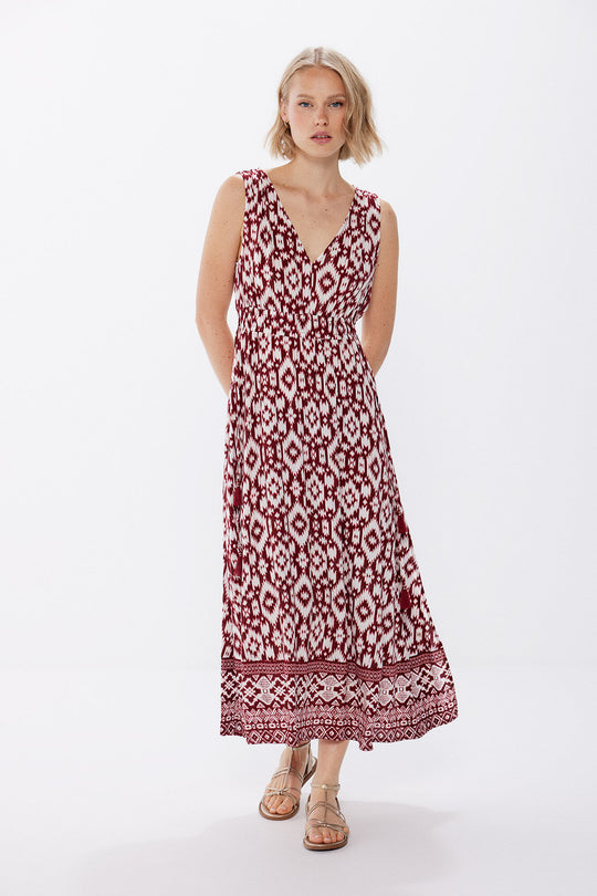 فستان ميدي بطبعة بلونين