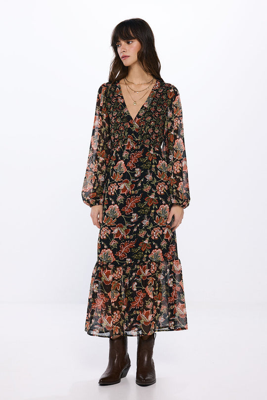 Mixed floral print midi dress