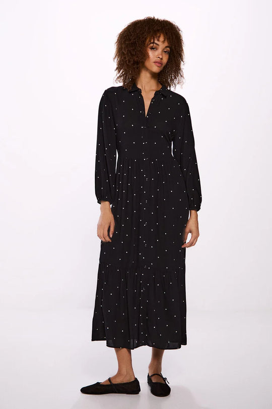 فستان قميص ميدي بنقش نقاط البولكا