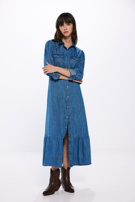 Denim midi shirt dress