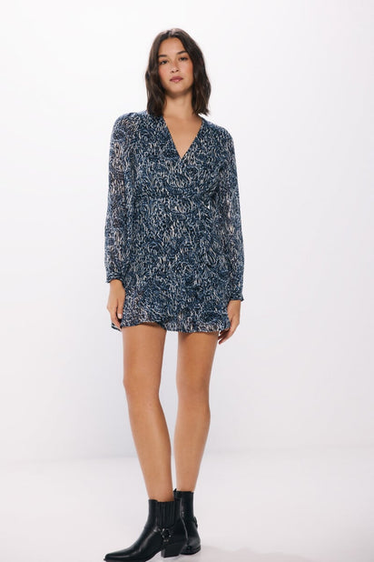 Springfield|Medium Blue Dresses|Short chiffon dress with lurex print –  Springfield KSA